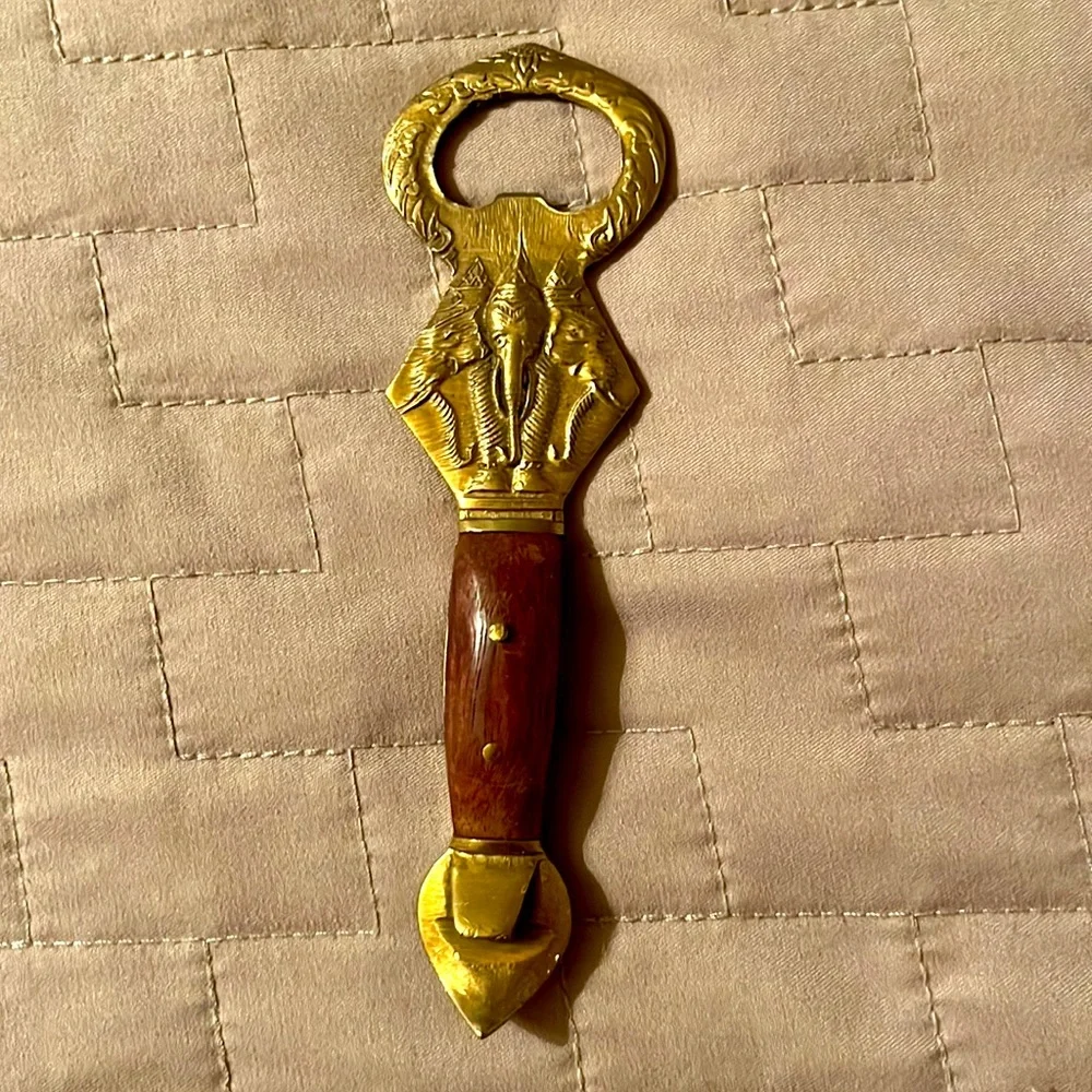 Hindu Brass Bottle Opener Soda Opener, Ganesh elephant God Vintage Bar Decor EUC